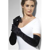Long Black Velveteen Gloves Costume Accessory
