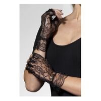 Fingerless Lace Gloves Black Costume Accessory