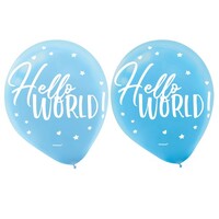 Oh Baby Boy 30cm Assorted Hello World Latex Balloons 15 Pack