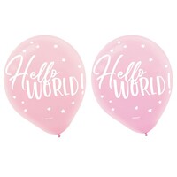 Oh Baby Girl 30cm Assorted Hello World Latex Balloons 15 Pack