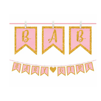 Baby Shower Girl Clothespin Glittered Letter Banner