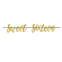 Elegant Sixteen Blush Gold Sweet Sixteen Glittered Ribbon Letter Banner 