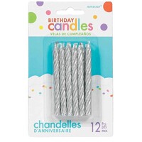 Birthday Candles Large Spiral Glitter  Silver 