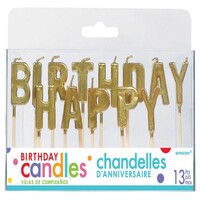 Happy Birthday Pick Candles Metallic Gold