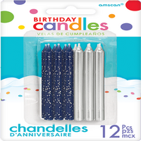 Candles Glitter and Metallic Silver and Blue 8cm