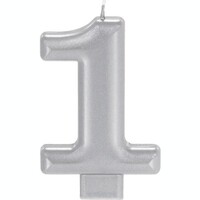 #1 Silver Metallic Numeral Moulded Candle 