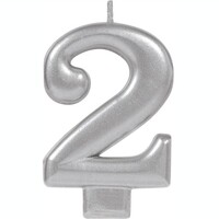 #2 Silver Metallic Numeral Moulded Candle 
