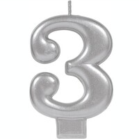 #3 Silver Metallic Numeral Moulded Candle 