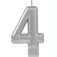 #4 Silver Metallic Numeral Moulded Candle 