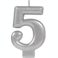 #5 Silver Metallic Numeral Moulded Candle 