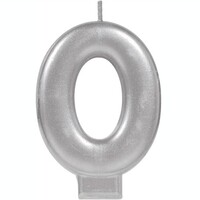 #0 Silver Metallic Numeral Moulded Candle 
