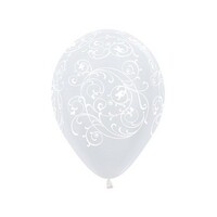 Sempertex 30cm Filigree Satin Pearl White Latex Balloons, 12PK