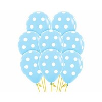 Sempertex 30cm Polka Dots on Light Blue Latex Balloons, 12PK