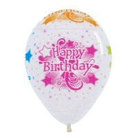 Sempertex 30cm Happy Birthday Crystal Clear and Neon Latex Balloons, 12PK