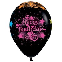 Sempertex 30cm Happy Birthday Fashion Black and Neon Latex Balloons, 12PK
