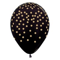 Sempertex 30cm Gold Confetti on Metallic Black Latex Balloons, 12PK