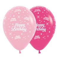 Sempertex 30cm Happy Birthday Twinkling Stars Fashion Pink and Fuchsia Latex Balloons, 25PK