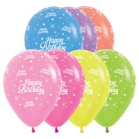 Sempertex 30cm Happy Birthday Neon Assorted Latex Balloons, 25PK