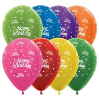 Sempertex 30cm Happy Birthday Twinkling Stars Metallic Assorted Latex Balloons, 25PK