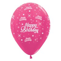 Sempertex 30cm Happy Birthday Twinkling Stars Metallic Fuchsia Latex Balloons, 25PK