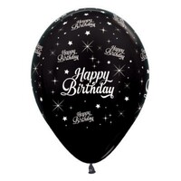 Sempertex 30cm Happy Birthday Twinkling Stars Metallic Black Latex Balloons, 25PK