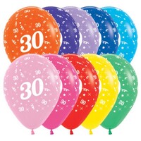 Sempertex 30cm Age 30 Fashion Assorted Latex Balloons, 25PK