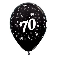Sempertex 30cm Age 70 Metallic Black Latex Balloons, 25PK