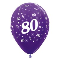 Sempertex 30cm Age 80 Metallic Purple Violet Latex Balloons, 25PK