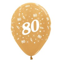 Sempertex 30cm Age 80 Metallic Gold Latex Balloons, 25PK