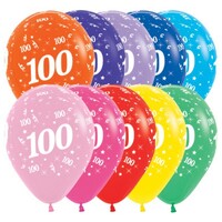 Sempertex 30cm Age 100 Fashion Assorted Latex Balloons, 25PK