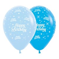 Sempertex 30cm Happy Birthday Twinkling Stars Fashion Blue and Royal Blue Latex Balloons, 6PK