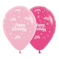 Sempertex 30cm Happy Birthday Twinkling Stars Fashion Pink and Fuchsia Latex Balloons, 6PK