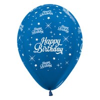 Sempertex 30cm Happy Birthday Twinkling Stars Metallic Blue Latex Balloons, 6PK