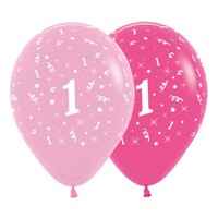 Sempertex 30cm Age 1 Fashion Pink Assorted Latex Balloons, 6PK