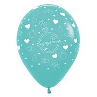 Sempertex 30cm Engagement Diamond Rings and Hearts Fashion Aquamarine Green Latex Balloons, 6PK