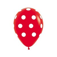 Sempertex 30cm Polka Dots on Fashion Red Latex Balloons, 12PK