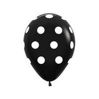 Sempertex 30cm Polka Dots on Fashion Black Latex Balloons, 12PK