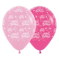 Sempertex 30cm Happy Birthday Stars Fashion Pink and Fuchsia Assorted Latex Balloons, 25PK