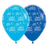 Sempertex 30cm Happy Birthday Stars Fashion Blue and Royal Blue Latex Balloons, 25PK