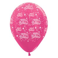 Sempertex 30cm Happy Birthday Stars Metallic Fuchsia Latex Balloons, 25PK