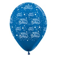 Sempertex 30cm Happy Birthday Stars Metallic Blue Latex Balloons, 25PK