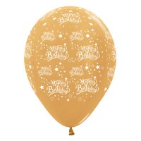 Sempertex 30cm Happy Birthday Stars Metallic Gold Latex Balloons, 25PK