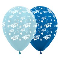 Sempertex 30cm Birthday Boy Satin Pearl Blue and Metallic Blue Latex Balloons, 25PK