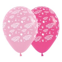 Sempertex 30cm Birthday Girl Fashion Pink and Fuchsia Latex Balloons, 6PK