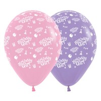 Sempertex 30cm Birthday Girl Fashion Pink and Lilac Latex Balloons, 25PK
