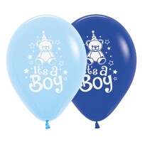 Sempertex 30cm It's A Boy Teddy Fashion Royal Blue and Light Blue Latex Balloons, 25PK