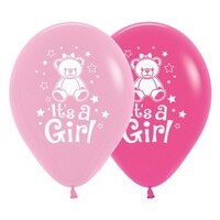 Sempertex 30cm It's A Girl Teddy Fashion Pink and Fuchsia Latex Balloons, 25PK