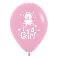 Sempertex 30cm It's A Girl Teddy Fashion Pink Latex Balloons, 25PK