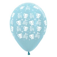 Sempertex 30cm 1st Birthday Boy Elephants Satin Pearl Blue Latex Balloons, 25PK