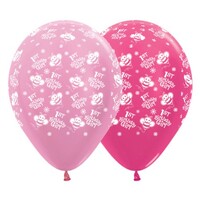 Sempertex 30cm 1st Birthday Girl Bumble Bee's Satin Pearl Pink and Metallic Fuchsia Latex Balloons, 25PK